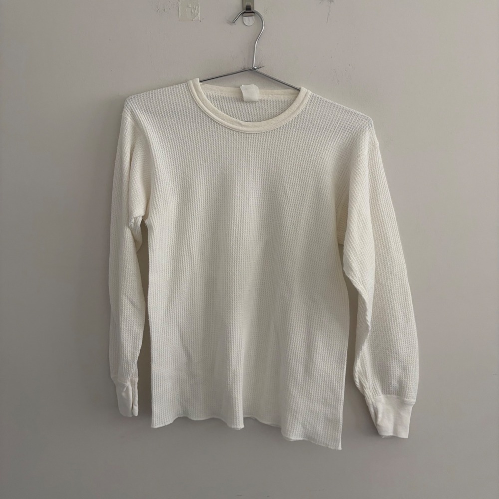 Vintage Hanes Cream Waffle Knit Thermal Long Sleeve Shirt